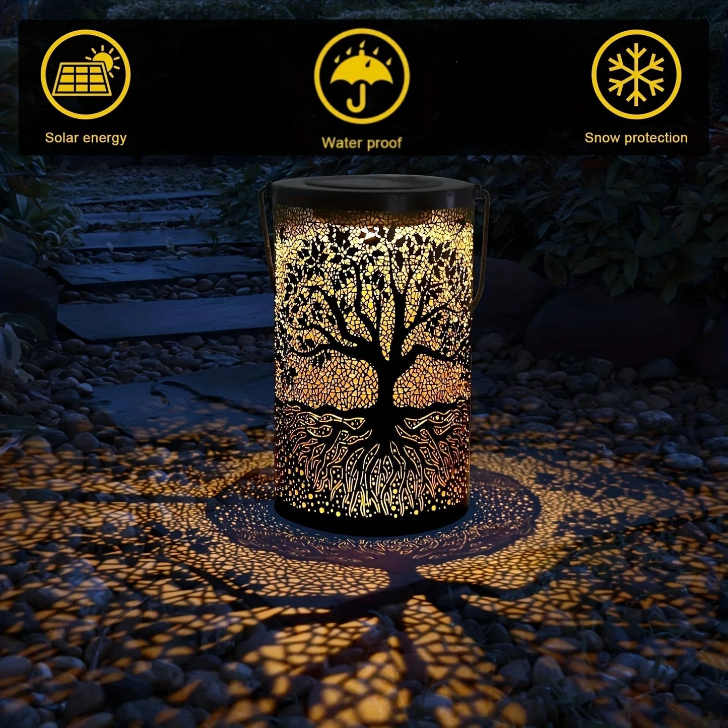 1 PC Solar Lantern for Outdoor Solar Lights Hanging/ Standing for Balcony Patio Garden Decoration (Big Tree&Leaf)